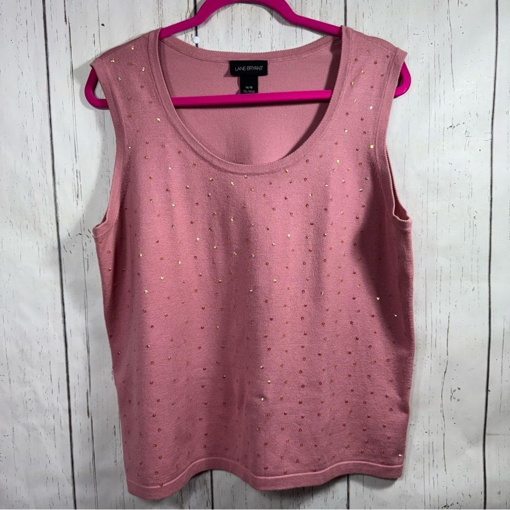 Lane Bryant Sleeveless Sequins Stretch Soft Pink Knit Tank Top Dainty Feminine